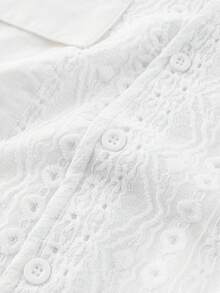 EGENSIO Áo sơ mi nam tay ngắn, cổ đứng, cài cúc phía trước, có túi, màu trơn, kiểu dáng thường ngày. - trắng - Xem 4