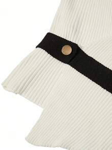 GlowEve Nueva blusa de punto casual con bajo asimétrico de colores contrastantes, estilo europeo y americano - Blanco y Negro - Ver 3