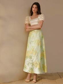 MOTF PREMIUM VINTAGE JACQUARD HIGH WAIST SKIRT - Green - View 8