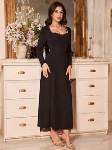 Modelyn Sexy Cinched Waist Flared Long Dress For Women, Black - Black - View 1