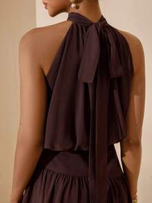 Vesra 女士无袖吊带雪纺迷你连衣裙 - 巧克力棕 - 查看 3