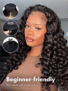 QUICK WEAR 9am Hair Store 即戴即用半假发，预造型卷发棒卷曲/蓬松直发，灵活贴合，三合一半假发，带抽绳，自然发际线，无缝设计，新手友好，即戴即用，无需胶水，真人发假发，预先拔毛发际线，180%密度，16-26英寸常规尺寸，自然色，未经加工的处女发，情人节真人发无蕾丝假发，自然无胶假发，适合浪漫约会，女士真人发假发 - SNatural - 查看 2