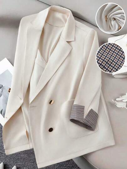 GlowEve CURVE Plus Size Women Casual Everyday Elegant Color Block Cuff Blazer