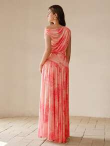 MOTF PREMIUM VESTIDO FEMININO COM ESTAMPA FLORAL E CINTURA ASSIMÉTRICA EM TULE - Rosa - Ver 3