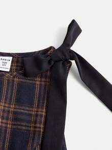 SHEIN Tween Girl Fashionable Elegant Plaid Round Neck Sleeveless Dress - Blue - View 8