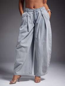 Denimoi Pleated Waist Baggy Wide Leg Jeans Fashionable Boyfriend Jeans 90's Inspired Streetwear - Light Wash - View 1