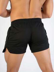 Manfinity Sport Corelite Men's Letter & Graphic Print Drawstring Waist Summer Sports Shorts Sweater Shorts Running Shorts - Black - View 2