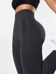 Seamluxe SHEIN Sport Hochbund einfarbige enge Yoga Leggings - Dunkelgrau - Übersicht 6