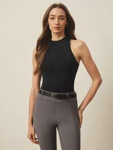 SHEIN With My Calm 1 chiếc áo vest cưỡi ngựa cổ đứng màu đen dành cho nữ, áo hai dây thể thao ngoài trời ôm sát, không đường may, gợi cảm. - màu đen - Xem 4