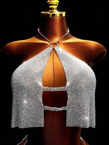 Mistrie Damen elegantes silbernes metallisches glänzendes Badeanzug-Set, Damen Badeanzug-Set, 26ss Neue Strandparty Urlaubsbademode, Sommer 2026 Sommeroutfits für Damen Strandkleid Strandoutfits für Damen Elegante Lässig Sommer Urlaubsoutfits Urlaubsoutfits für Damen Bademode Badeanzüge für Damen Urlaub Boho Sexy Einfarbig Kariert Gestreift Lässig Futuristisch Outfit Strass Kleidung Leuchtend Outfit für Damen Glitzer Outfit Diamantkleid - Silber - Übersicht 5