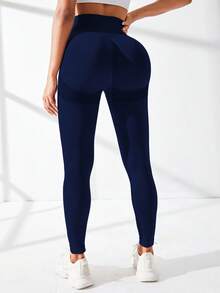 Core Rhythm Yoga Quần tất Liền mạch Scrunch Butt Kiểm soát bụng Nén Xà cạp Với Thắt lưng rộng - Màu xanh hải quân - Xem 7