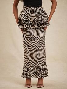 NYA SZN 高腰鱼尾裙摆层叠荷叶边裙，黑色米色可选，适合节日、假日、冬季、春季、夏季活动、派对等场合，女士服装 - 彩色 - 查看 3