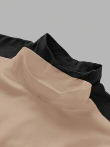 SHEIN EZwear Bộ 2 áo thun nữ cỡ lớn cổ cao tay ngắn màu đen và kaki kiểu dáng tối giản, thích hợp cho mùa xuân và mùa hè. - Nhiều màu - Xem 8