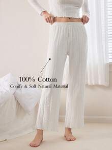 Ocili 100%纯棉柔软舒适提花抽绳睡裤，女士款 - 白色 - 查看 1