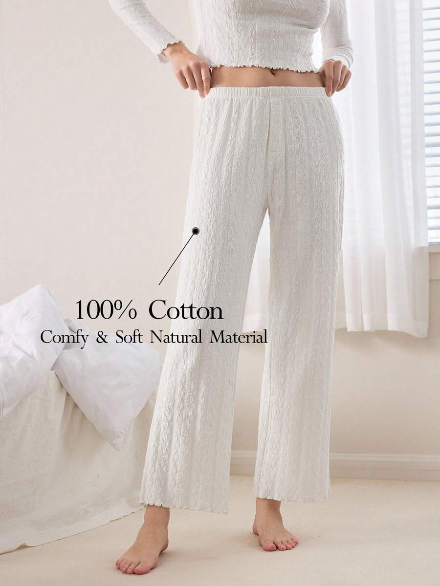 Ocili 100%纯棉柔软舒适提花抽绳睡裤,女士款 - 白色 - 查看 1
