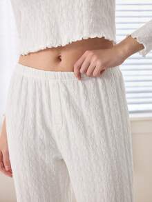 Ocili 100%纯棉柔软舒适提花抽绳睡裤，女士款 - 白色 - 查看 6