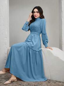 Graceveil Women's Contrast Lace Ruffle Hem Maxi Elegant Dress Classy Dresses For Woman - Blue - View 4