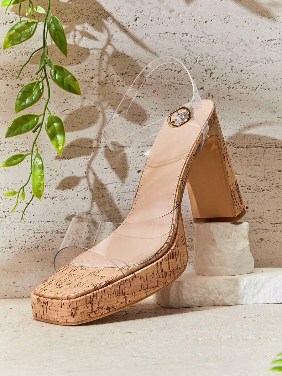 SHUZIA Women's Minimalist Clear Ankle Strap Platform Sandals Summer Shoes - Clear - View 1