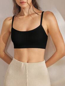 Ocili Women's Comfortable Cotton Rib Knit Bra - Black - View 5