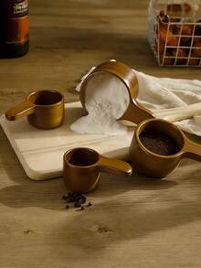 4 Pieces Wooden Measuring Cup And Spoon Set - Handmade For Baking, Cooking, Coffee, Tea And Dry Ingredients - Includes Spoons With Hanging Holes - Multicolor - View 3