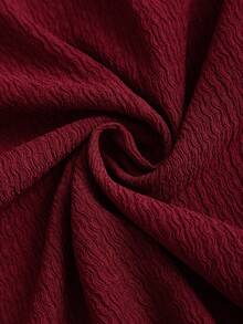 Sweetra Women's Elegant Metal Decor Asymmetrical Shoulder Summer Dress - Burgundy - View 5