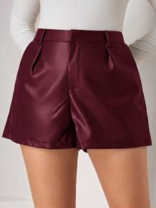 Chikora Plus Size Solid Color Pleated Casual Versatile Shorts - Burgundy - View 3