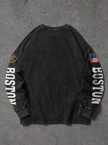 Manfinity EMRG 男士字母图案印花圆领休闲长袖T恤 - 黑色 - 查看 2