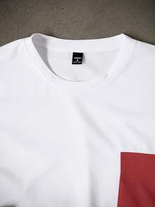 Manfinity Homme Men's Contrast Color Round Neck Drop Shoulder Short Sleeve Casual Loose T-Shirt Set Red And White Shorts Sets For Men Men Color Block Sets - Multicolor - View 3