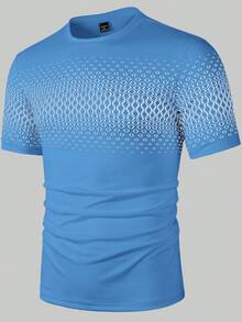 Manfinity Homme 男士印花圆领休闲百搭短袖T恤 - 藍色 - 查看 3