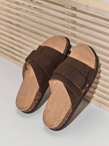 SHUZIA #QuietLuxury Men's  One-Band Adjustable Suede Brown Footbed Slide Sandals – Minimalist, Versatile & Comfortable - Chocolate Brown - View 6