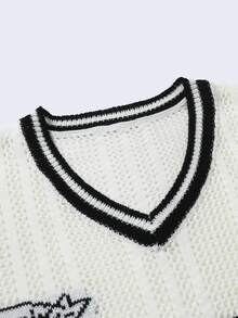 Manfinity Joysei 男士撞色滚边V领字母印花休闲短袖针织上衣 - 白色 - 查看 6