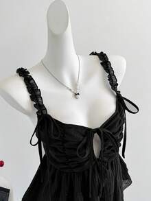 Sweetra Y2K Aesthetic Sexy Bowknot Design Casual Classic Black Blouse, American Subculture Style, Spring/Summer New Arrival - Black - View 2