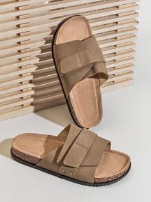 SHUZIA #QuietLuxury 男士单带可调节麂皮灰褐色鞋垫拖鞋 – 简约、百搭、舒适 - 米色 - 查看 1