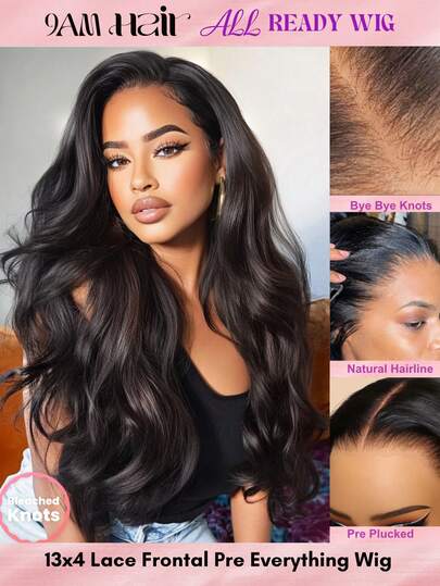 ALL READY WIG Peluca frontal de encaje de onda corporal de 13x4 de 100% cabello humano, pre cortada, pre decolorada, pre arrancada, con encaje derretido, para todo tipo de ocasiones como vacaciones, viajes, festivales, bailes de graduación, campamentos, vacaciones, bodas, escuela, playa, verano y talla grande estilos de moda elegantes y casuales.