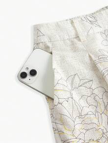 ZEYLAH 女士印花褶裥阔腿宽松西装裤 - 杏色 - 查看 7