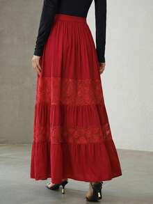 MOTF PREMIUM WOMEN'S CONTRAST LACE RUFFLE HEM SKIRT - Burgundy - View 2