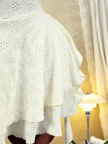 Mistrie فستان قصير للنساء بلون أحادي، بياقة حلقية، بدون أكمام، مفرغ، مكسر، مطرز - لون مشمشي - مشاهدة 5