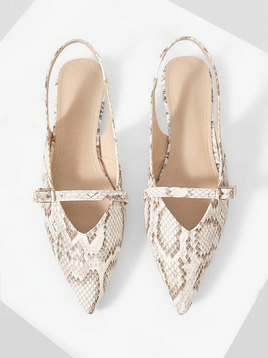 Mnmlis Zapatos planos con hebilla metálica y puntera para mujer - Blanco - Ver 1