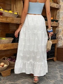 Selianne Women's A-Line Lace Patchwork Embroidered French Style Vacation Skirt, Beach Vacation Skirt - White - View 2