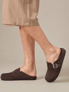 SHUZIA Men's Soft Footbed Fabric Suede Coffee Buckled Clog Mules–, Lightweight & Everyday Easy-Wear - Coffee Brown - View 5