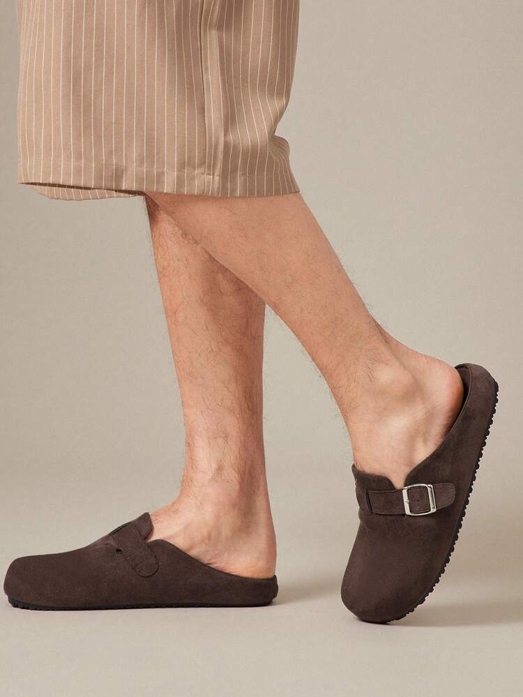 SHUZIA Men's Soft Footbed Fabric Suede Coffee Buckled Clog Mules–, Lightweight & Everyday Easy-Wear - Coffee Brown - View 5