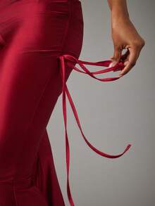 NYA SZN Jumpsuit Asymmetrical One Shoulder Sleeve Slim Flare Leg Cut Out Ruche Red Festive Holiday Christmas NYE New Years Easter Special Occasion Event Party Outfits For Women - Red - View 6