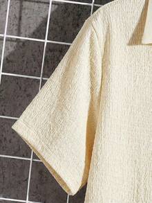 Tween Boy Solid Color Casual Short Sleeve T-Shirt And Shorts Set,Kids - Apricot - View 3