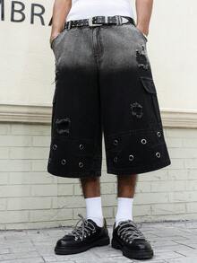 Manfinity EMRG Men's Casual Distressed Ripped Denim Shorts - Black - View 3