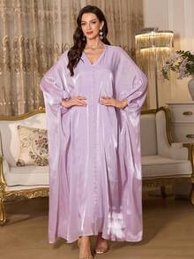 SHEIN Elenzya 2件套女士纯色优雅砖纹图案套装 - 淡紫色 - 查看 3