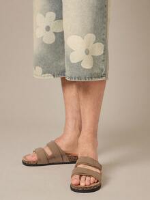 SHUZIA #QuietLuxury 男士双带可调节麂皮灰褐色鞋垫拖鞋 – 简约、百搭、舒适 - 米色 - 查看 4