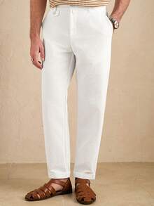 Core Aspect Pantaloni casual albi texturați, cu pliuri duble, pentru bărbați - Material premium Seersucker, stil Old Money, pentru brunch și vacanță/Pantaloni albi texturați, cu pliuri duble pentru bărbați/Pantaloni albi texturați, cu pliuri duble pentru bărbați/Pantaloni albi de in/Pantaloni albi/Pantaloni albi, aspect Seersucker, pentru bărbați, stil clasic, confortabili pentru ținute pe vreme caldă - alb - Vizualizare 5