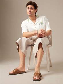 SHUZIA #ComfortCraft 男士双扣交叉绑带软木鞋垫高级仿皮棕褐色拖鞋 – 支撑性好、简约百搭 - 紫紅色 - 查看 2