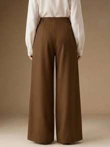 Anewsta High Waist Flared Leg Casual & Work Pants - Brown - View 2