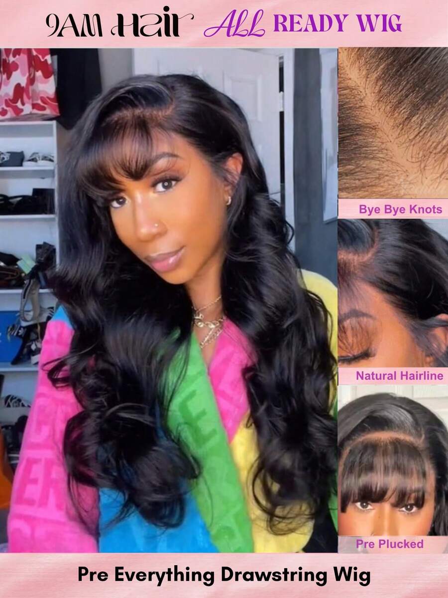 ALL READY WIG 完美时尚之选 13x4 预制侧分蓬松波浪假发，带有稀疏的空气刘海，迷人剪裁，自然层次，侧分刘海，预造型设计，预剪，预拔，预漂白，100% 真人发，透明蕾丝 9AM 发型 - SNatural - 查看 1